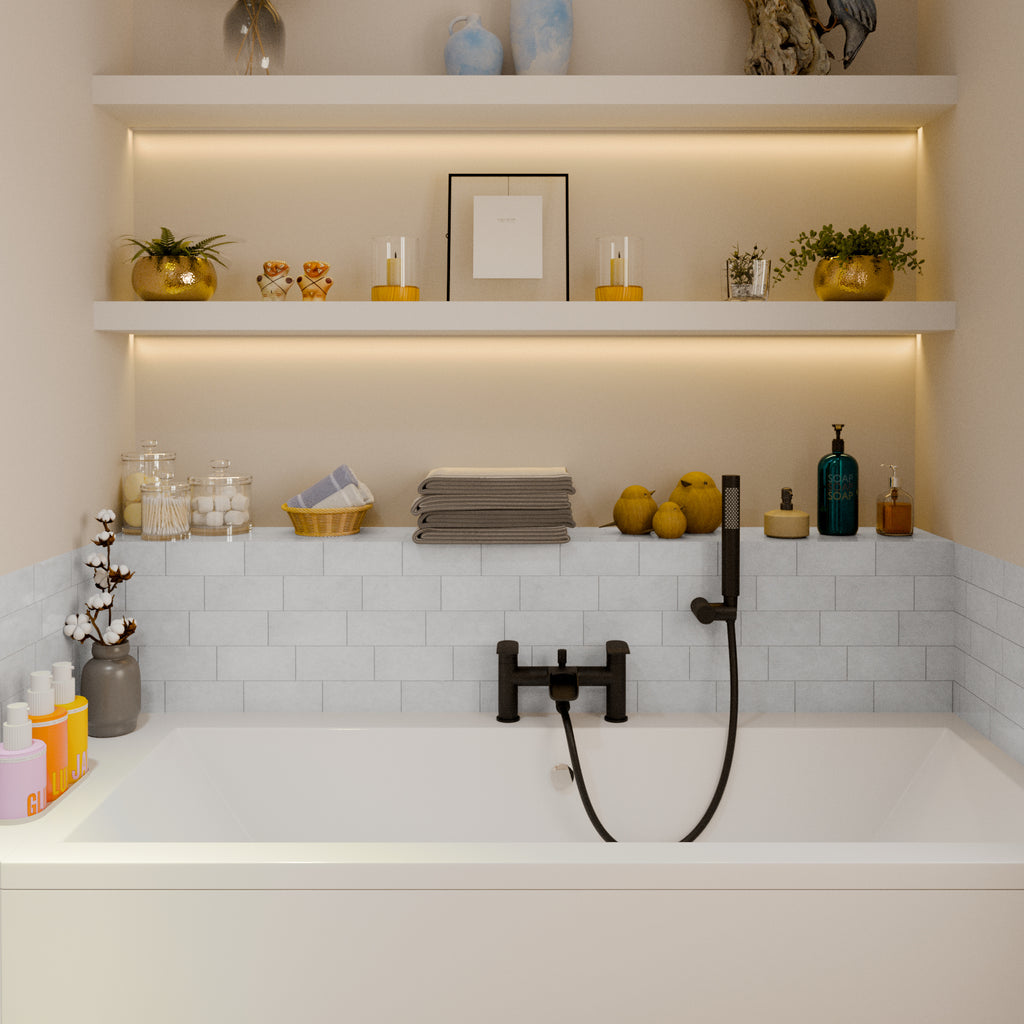 Symphony Round Waterfall Bath Shower Mixer Tap with Kit - Matt Black