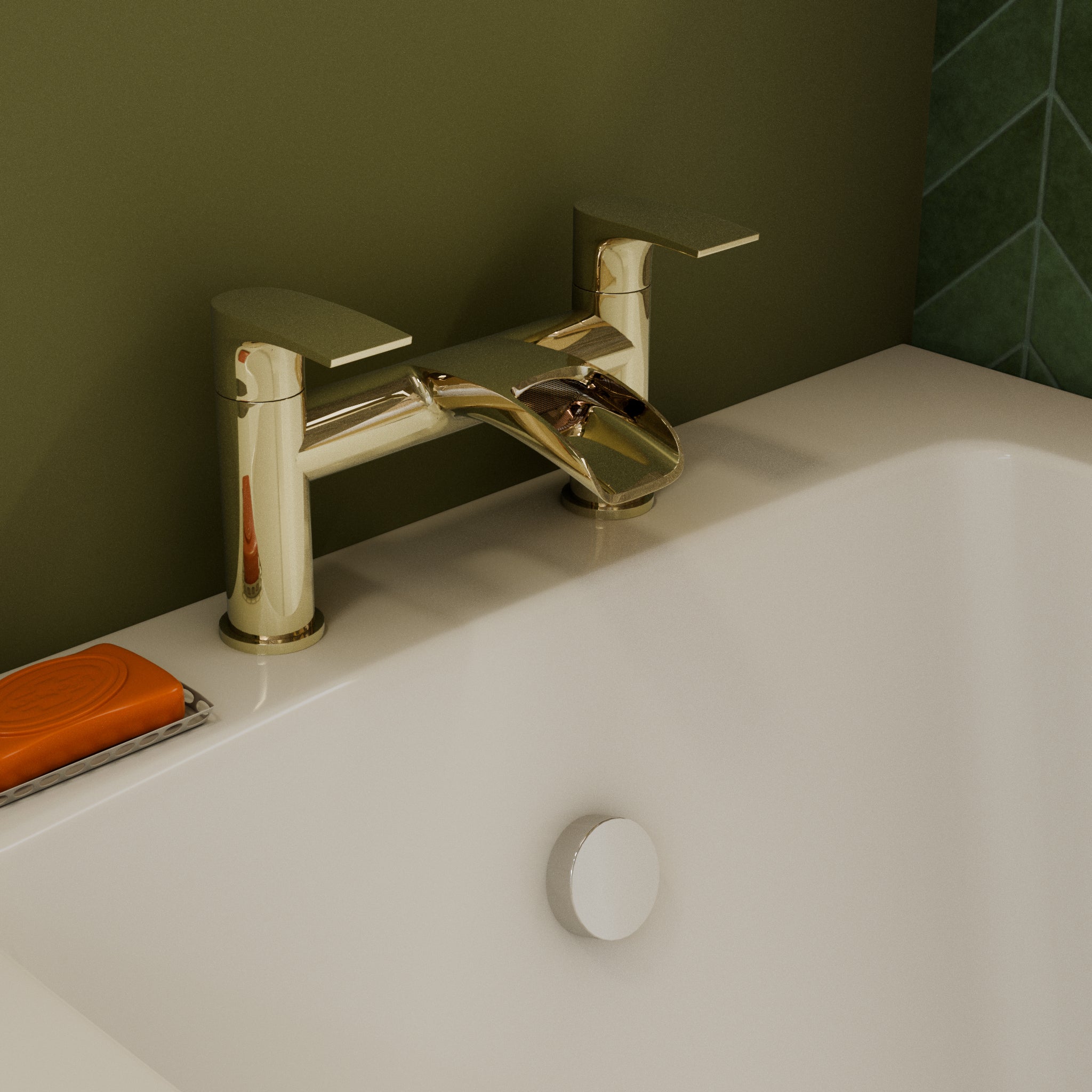 Symphony Round Waterfall Bath Filler Mixer Tap - Brushed Brass