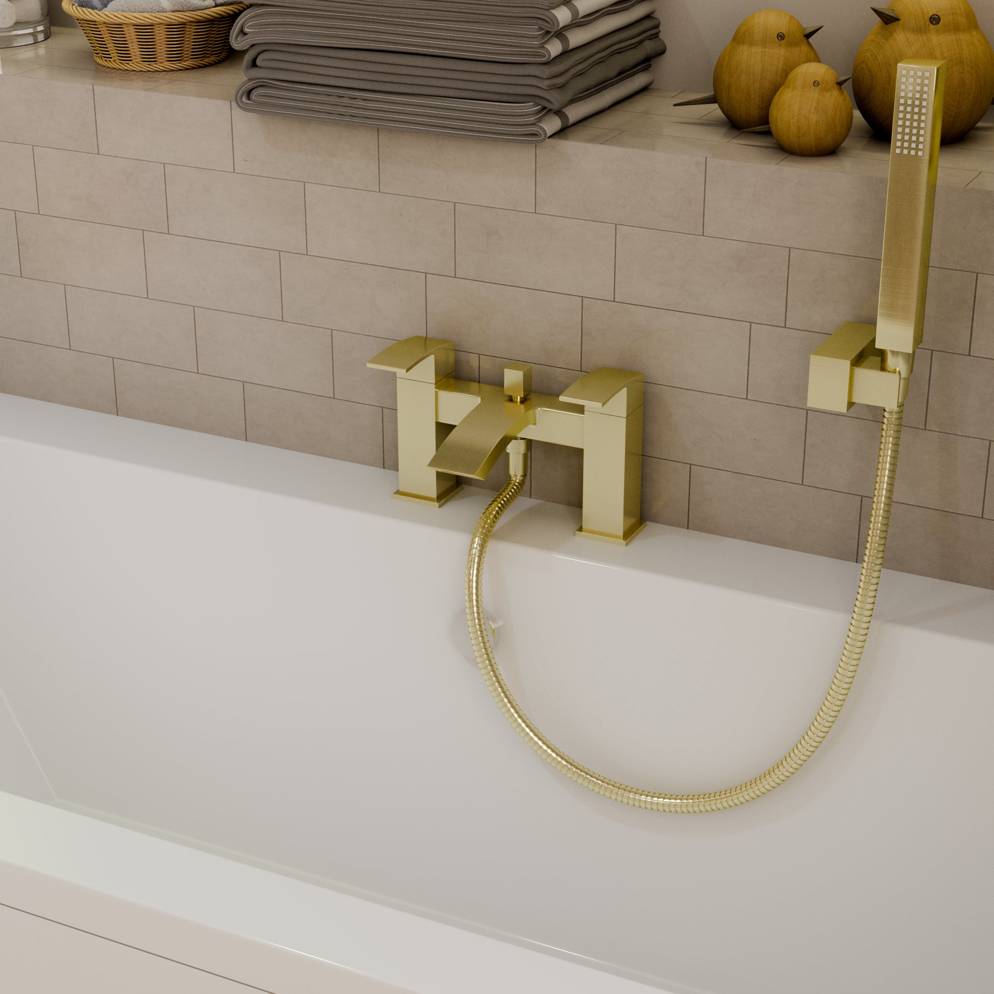 Trace Bath Shower Mixer Tap with Kit - Brushed Brass
