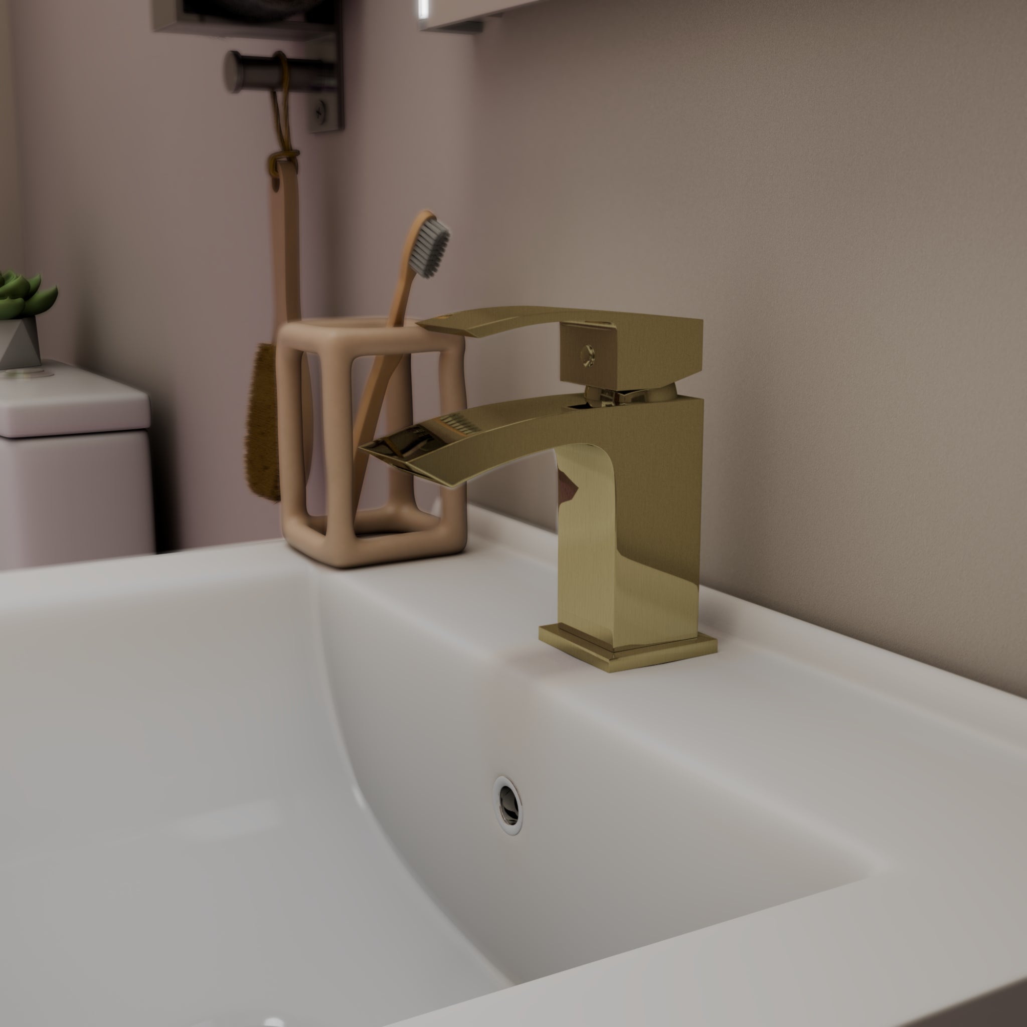 Trace Mono Basin Mixer Tap with Waste - Brushed Brass