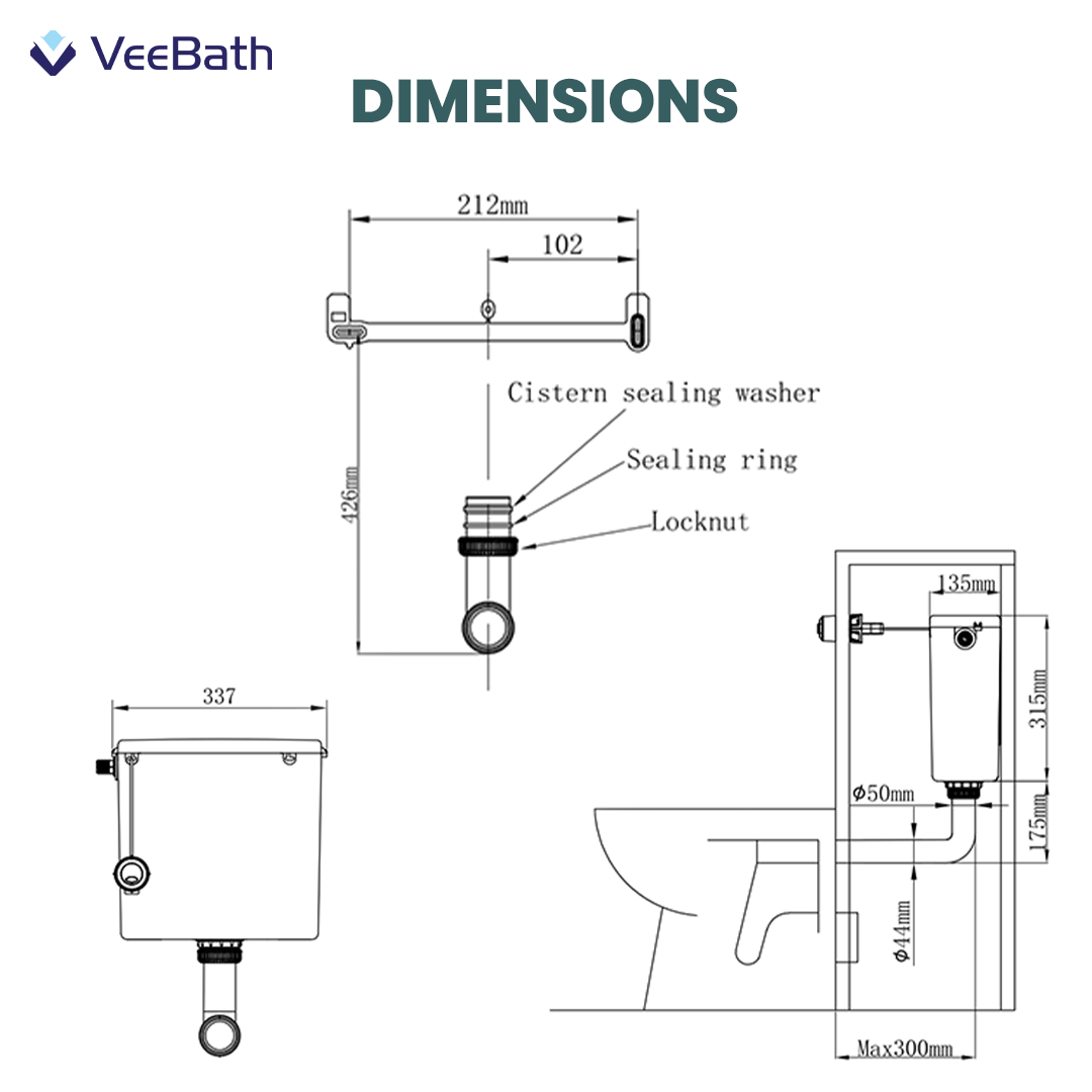 Pro Concealed Cistern with Chrome Dual Flush Push Button (WRAS Approved)