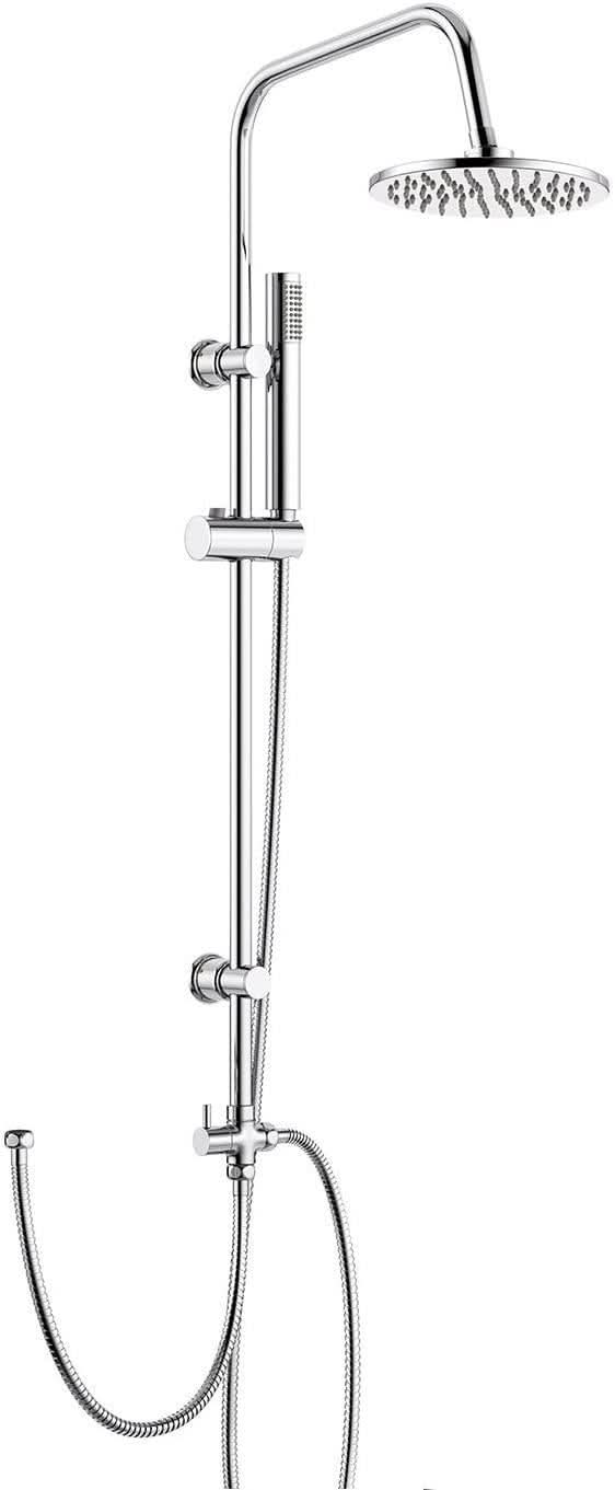 iBathUK Elevex 2 Way Shower Riser Rail Kit with SS Fixed Head & Diverter Round, Stylish Shower Riser Rail, Chrome