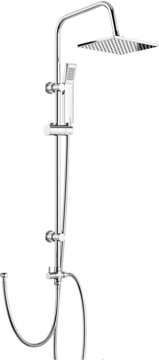 iBathUK Elevex 2 Way Shower Riser Rail Kit with SS Fixed Head & Diverter Square, Stylish Shower Riser Rail,Chrome