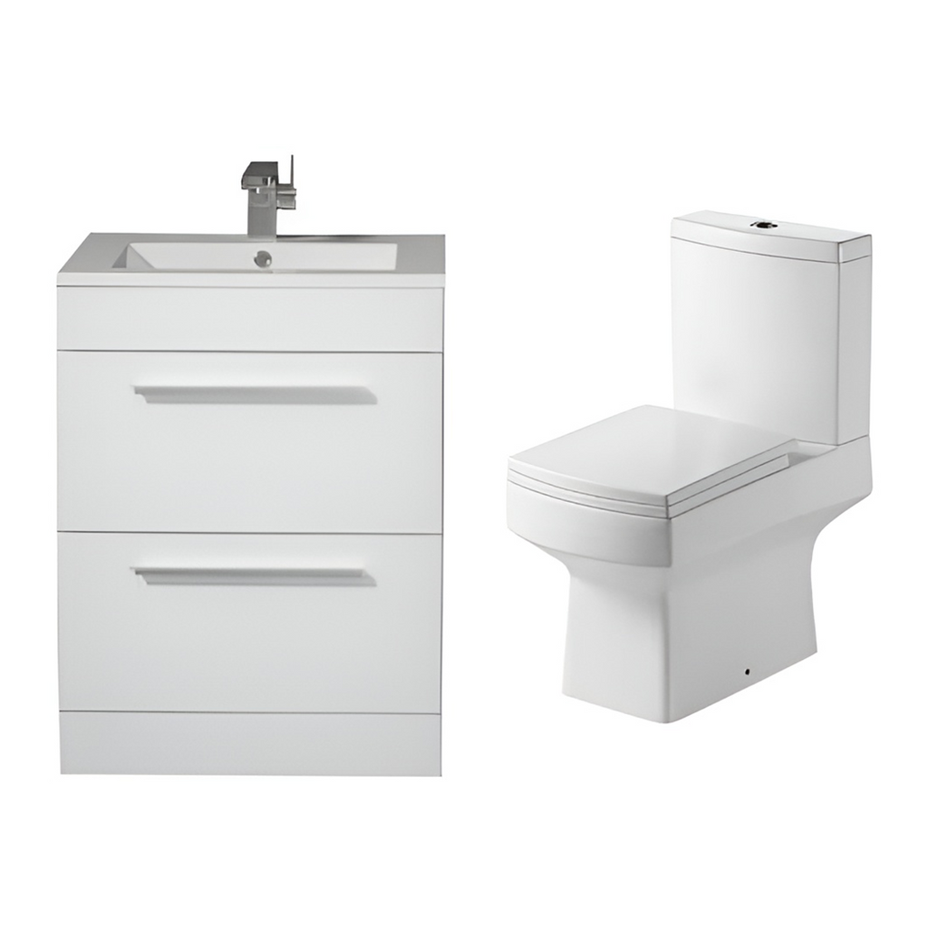 2 Piece Toilet & Basin Drawer Unit Bathroom Furniture Vanity Suite