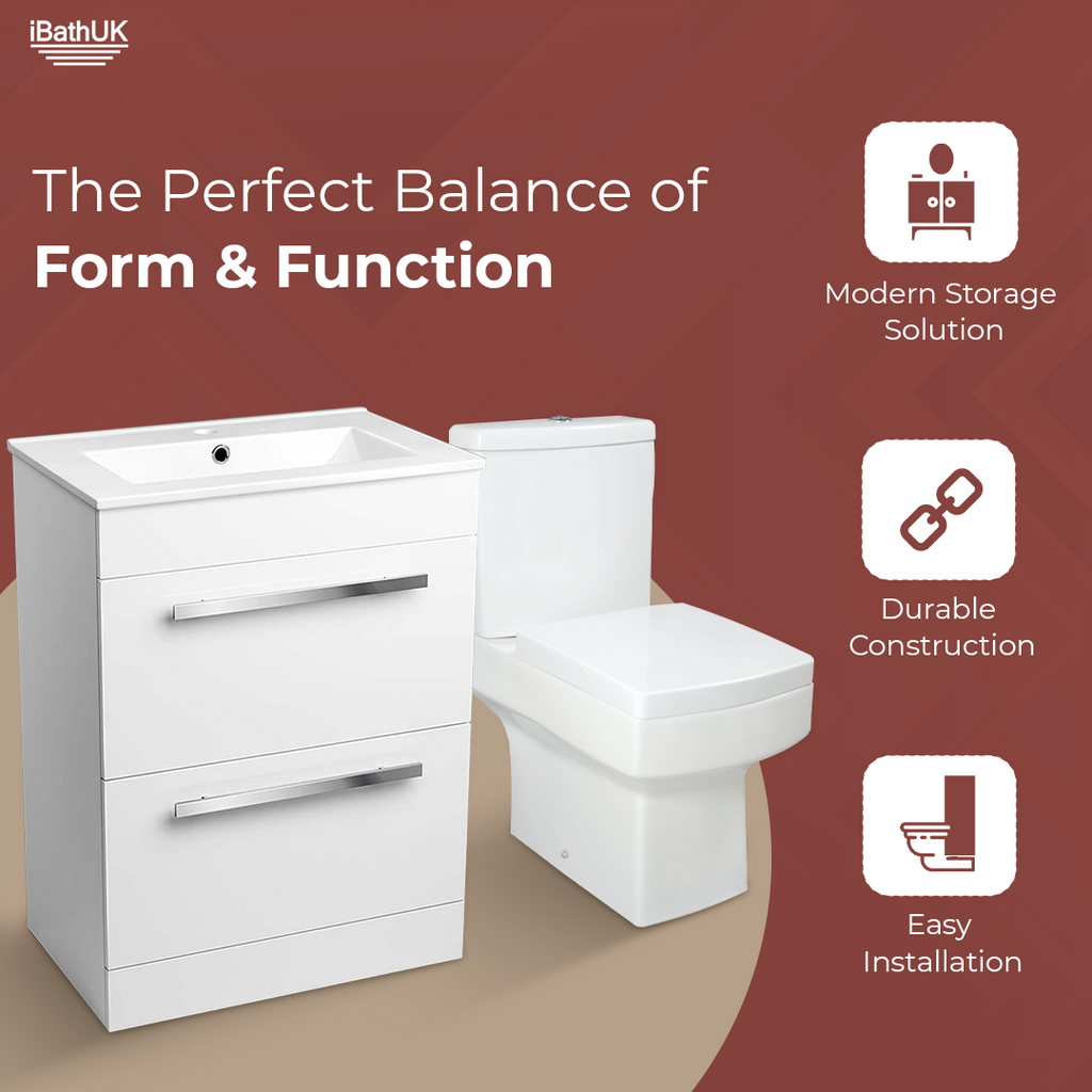 2 Piece Toilet & Basin Drawer Unit Bathroom Furniture Vanity Suite