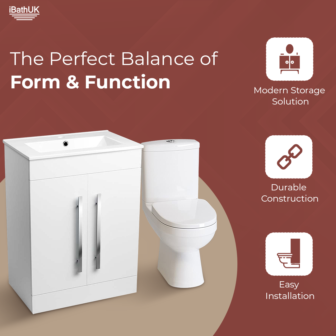 Bathroom Ceramic Suite Vanity Sink Unit Chrome Handles + Close Coupled Toilet Set