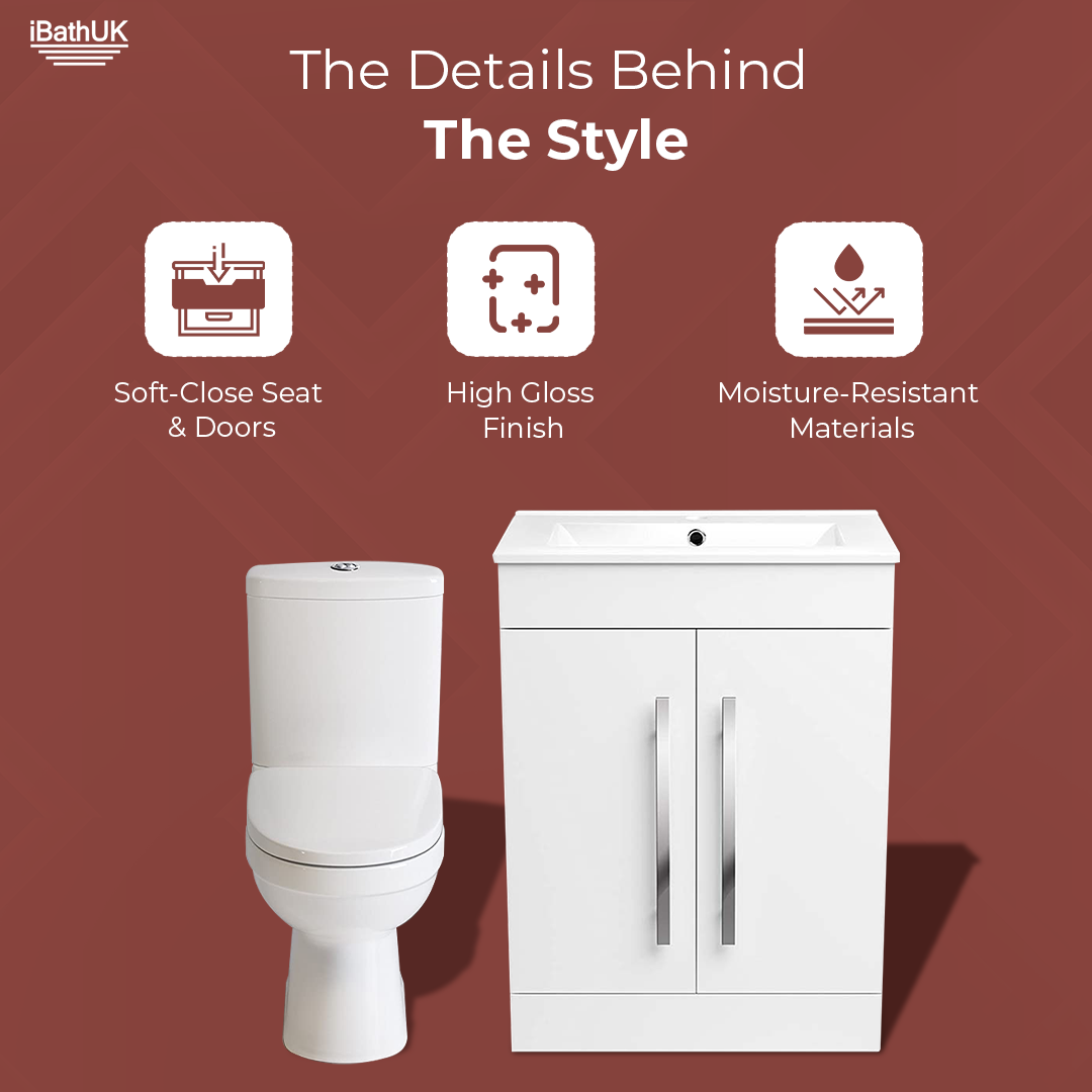 Bathroom Ceramic Suite Vanity Sink Unit Chrome Handles + Close Coupled Toilet Set