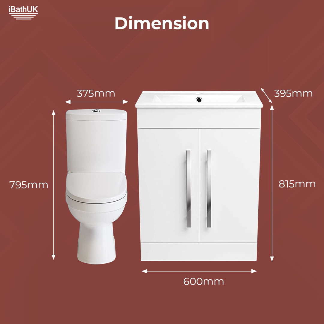 Bathroom Ceramic Suite Vanity Sink Unit Chrome Handles + Close Coupled Toilet Set