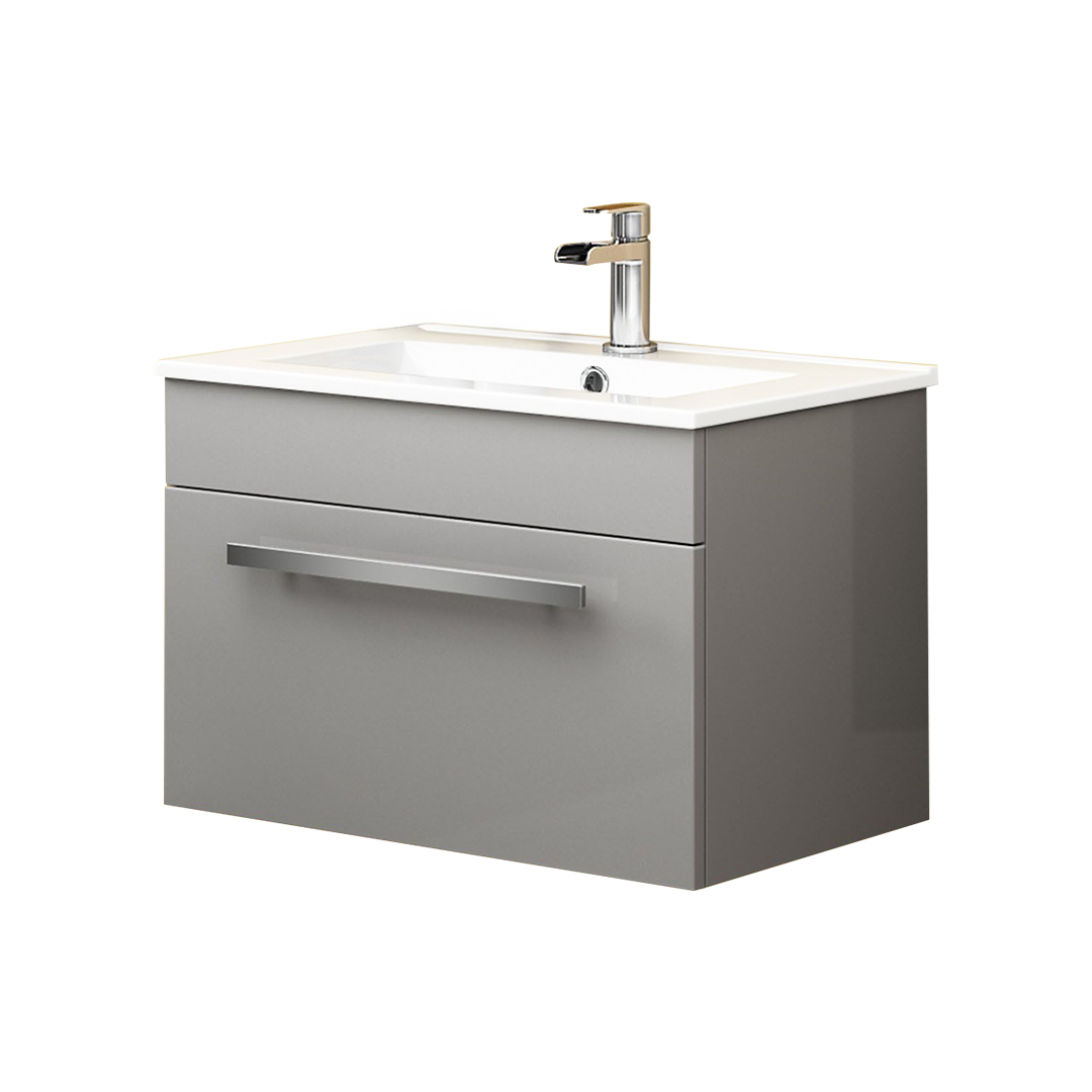 AVON 600 WALL HUNG BASIN CABINET W/1 DRAW HG GREY & SLIM BASIN