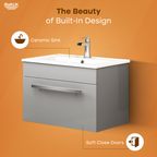 AVON 600 WALL HUNG BASIN CABINET W/1 DRAW HG GREY & SLIM BASIN