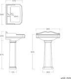 iBathUK Elizabeth Traditional Pedestal Ceramic Wash Basin with Single Tap Hole, Classic White Bathroom Sink, Ceramic Wash Basin