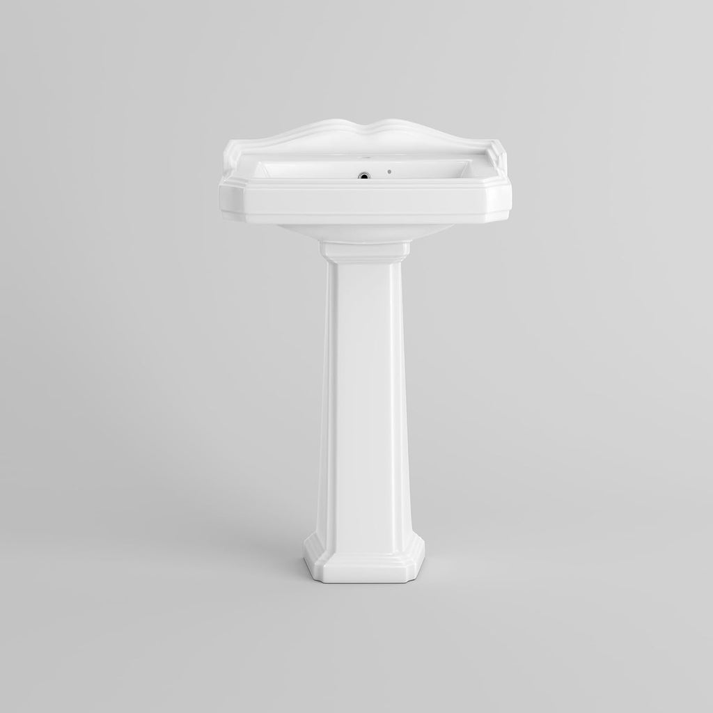 iBathUK Elizabeth Traditional Pedestal Ceramic Wash Basin with Single Tap Hole, Classic White Bathroom Sink, Ceramic Wash Basin