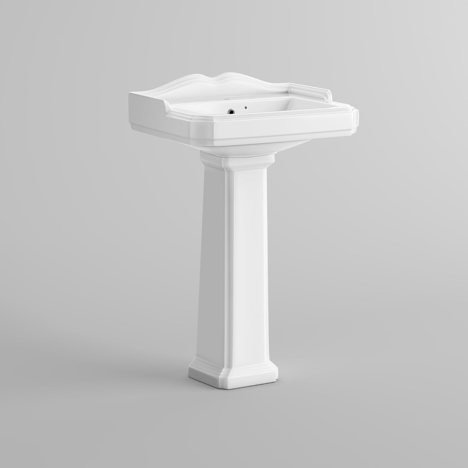 iBathUK Elizabeth Traditional Pedestal Ceramic Wash Basin with Single Tap Hole, Classic White Bathroom Sink, Ceramic Wash Basin