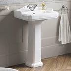 iBathUK Elizabeth Traditional Pedestal Ceramic Wash Basin with Single Tap Hole, Classic White Bathroom Sink, Ceramic Wash Basin