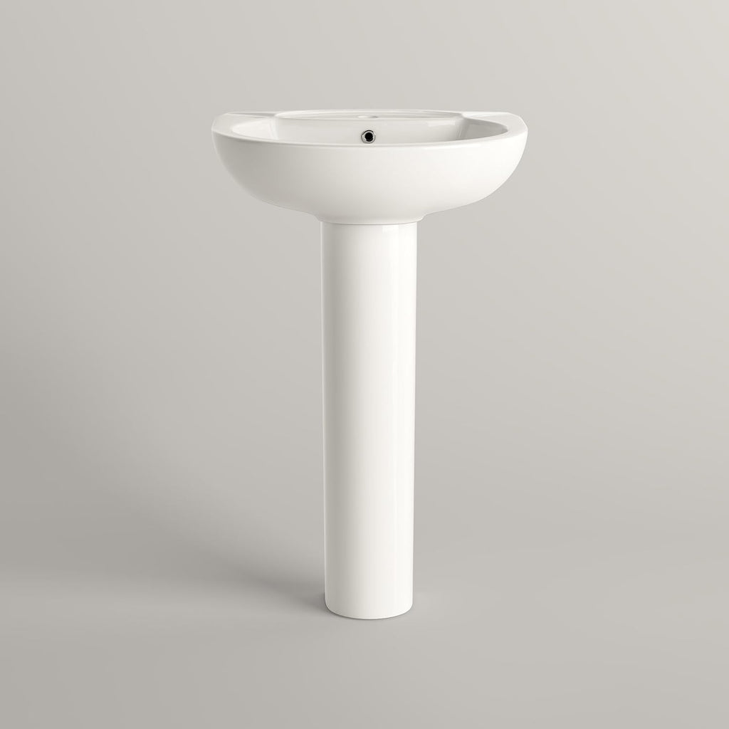 iBathUK Palma Round Bathroom Pedestal Sink, High Gloss White Ceramic Wash Basin with Classic Basin Sink Bowl Design