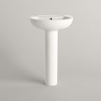 iBathUK Palma Round Bathroom Pedestal Sink, High Gloss White Ceramic Wash Basin with Classic Basin Sink Bowl Design