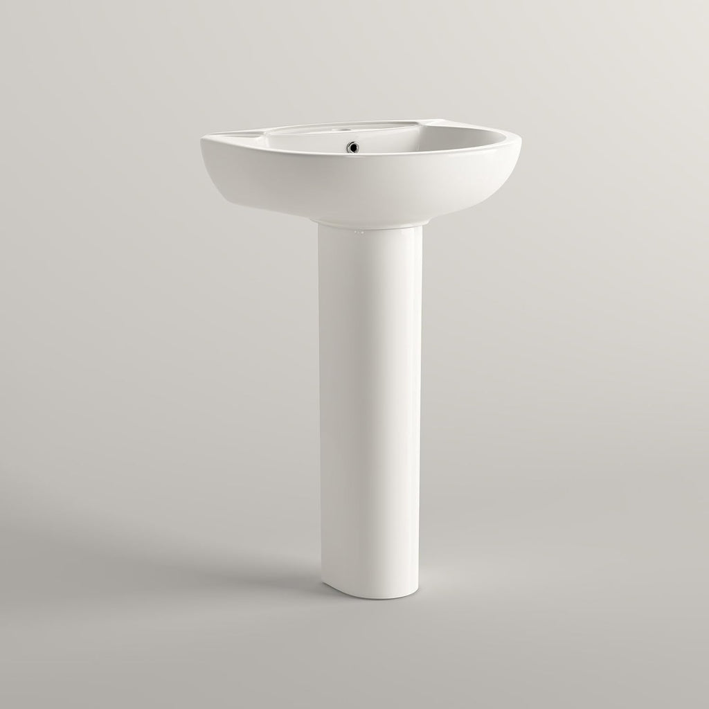 iBathUK Palma Round Bathroom Pedestal Sink, High Gloss White Ceramic Wash Basin with Classic Basin Sink Bowl Design
