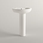 iBathUK Palma Round Bathroom Pedestal Sink, High Gloss White Ceramic Wash Basin with Classic Basin Sink Bowl Design