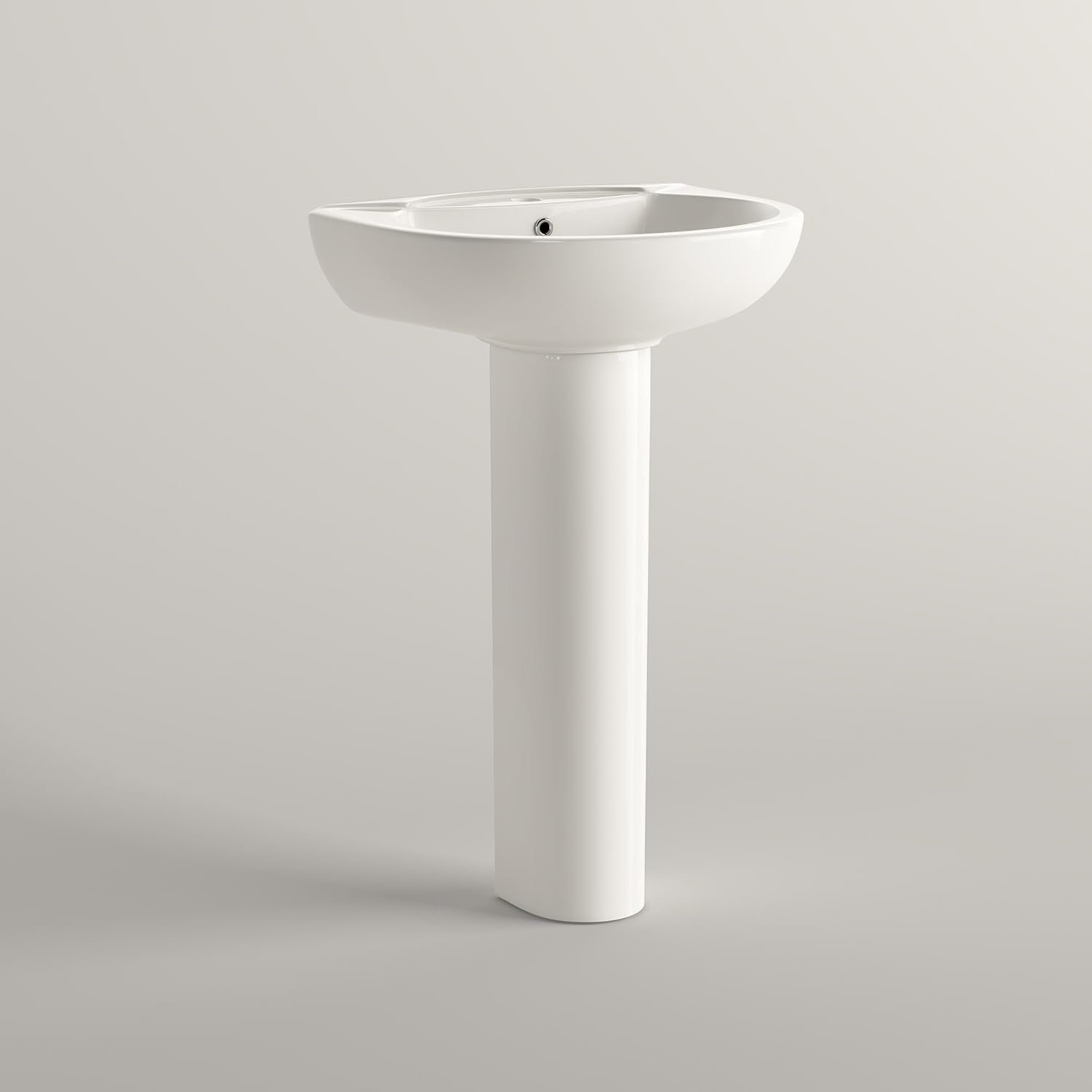 iBathUK Palma Round Bathroom Pedestal Sink, High Gloss White Ceramic Wash Basin with Classic Basin Sink Bowl Design