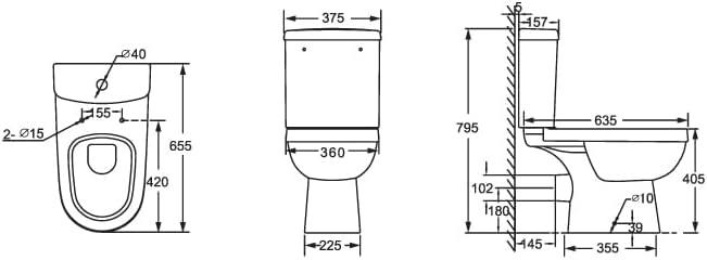 Modern Bathroom Slimline Close Coupled Comfort Height D Shaped Pan Toilet with Cistern Short Seat WC Push Button Flush White - Sleek