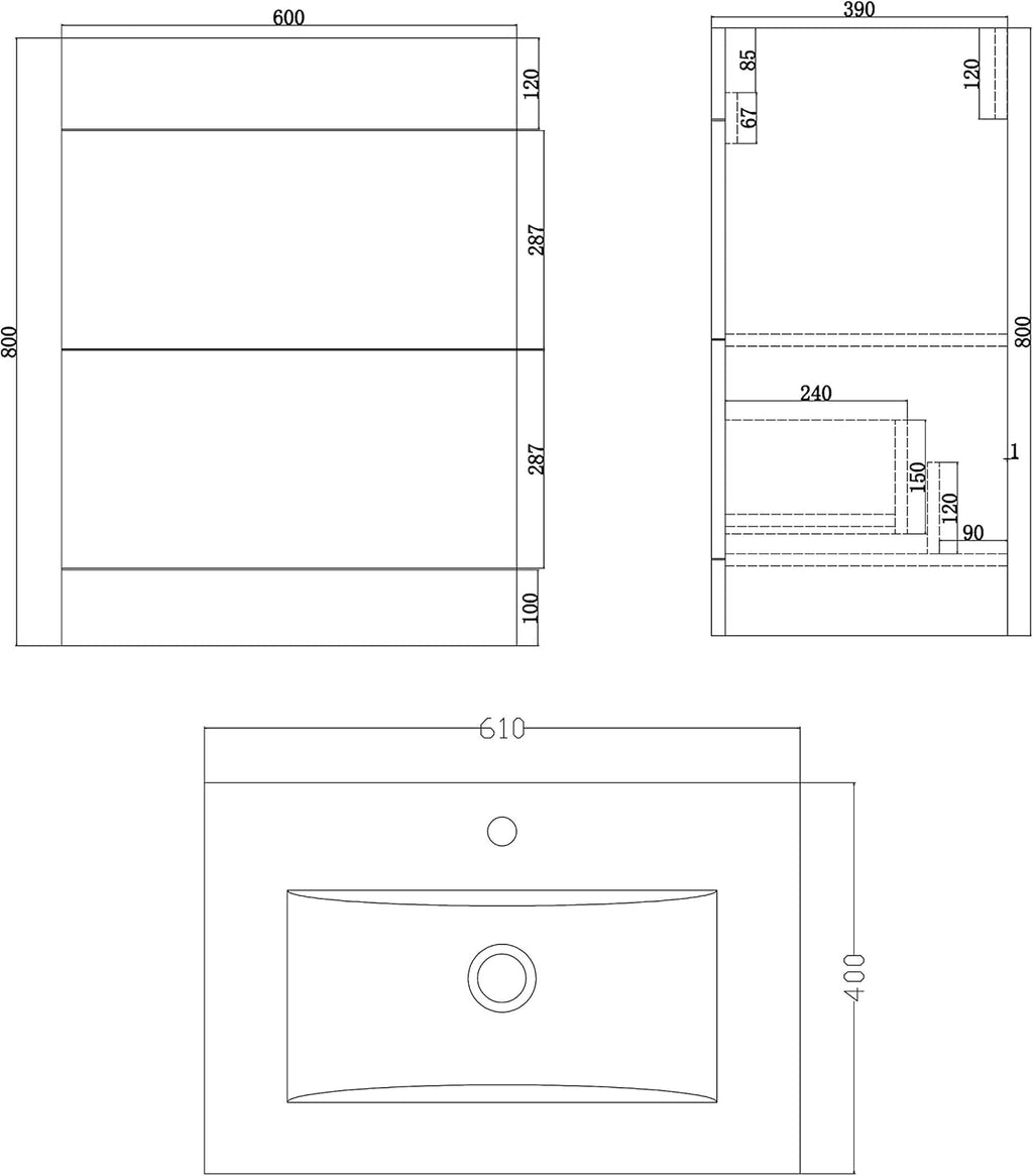 Desire Venus 600 Mid Edged Basin Unit -2 Storage Section