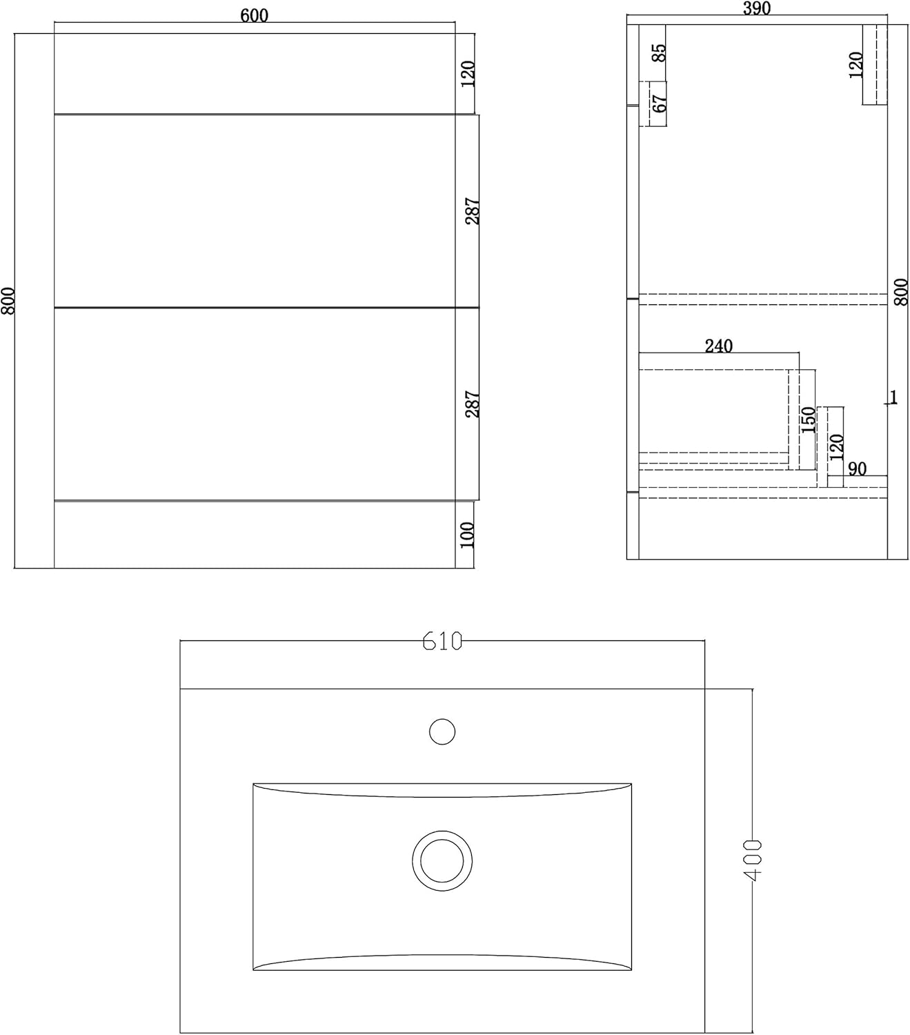 Desire Venus 600 Mid Edged Basin Unit -2 Storage Section