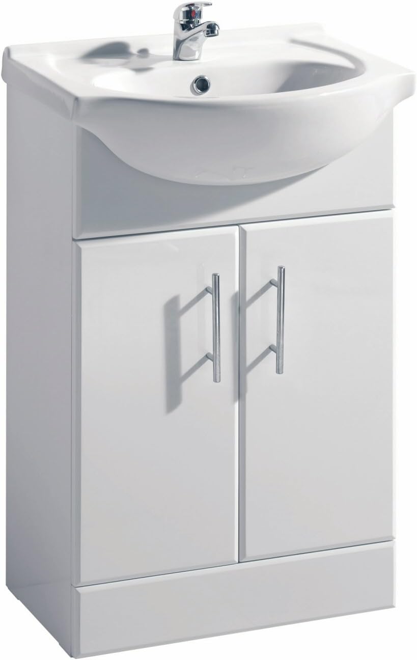 Linx Bathroom Vanity Basin Sink Cabinet Unit High Gloss White Soft Close Door Hinges Storage Furniture - 550mm