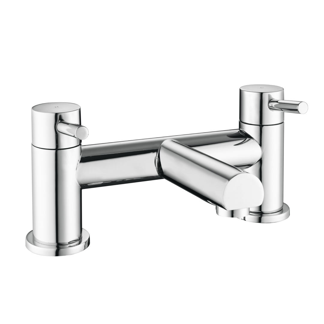 iBathUK Xylen Modern Chrome Bath Filler Mixer Tap, Designer Twin Lever Tub Faucet for Contemporary Bathrooms, Basin with Mixer Tap