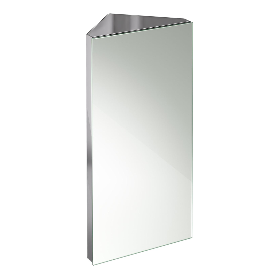 iBathUK Storvue Stainless Steel Corner Bathroom Mirror Cabinet, Single Door Storage Unit, Wall Mirror with Hinged Door, 300x600mm