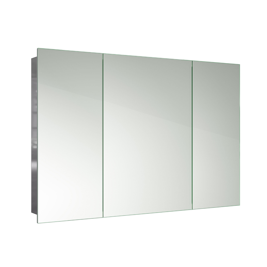 iBathUK Oslo Stainless Steel Bathroom Mirror Cabinet, Triple Door Storage Unit, Frameless Wall Mirror with Hinged Door, 900x600mm