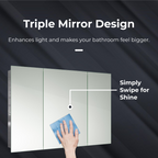 iBathUK Oslo Stainless Steel Bathroom Mirror Cabinet, Triple Door Storage Unit, Frameless Wall Mirror with Hinged Door, 900x600mm