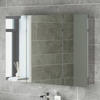 iBathUK Oslo Stainless Steel Bathroom Mirror Cabinet, Triple Door Storage Unit, Frameless Wall Mirror with Hinged Door, 900x600mm