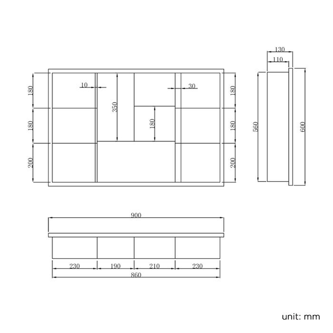 iBathUK Oslo Stainless Steel Bathroom Mirror Cabinet, Triple Door Storage Unit, Frameless Wall Mirror with Hinged Door, 900x600mm