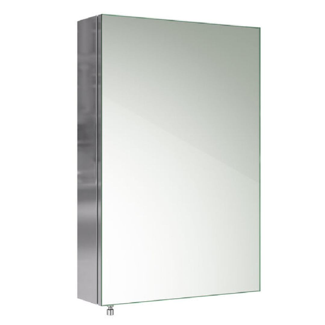 iBathUK Vienna Stainless Steel Bathroom Mirror Cabinet, Double Door Storage Unit, Rectangular Mirror with Straight Edge, 600x670mm