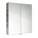 iBathUK Vienna Stainless Steel Bathroom Mirror Cabinet, Double Door Storage Unit, Rectangular Mirror with Straight Edge, 600x670mm
