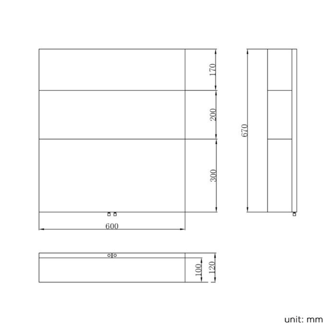 iBathUK Vienna Stainless Steel Bathroom Mirror Cabinet, Double Door Storage Unit, Rectangular Mirror with Straight Edge, 600x670mm