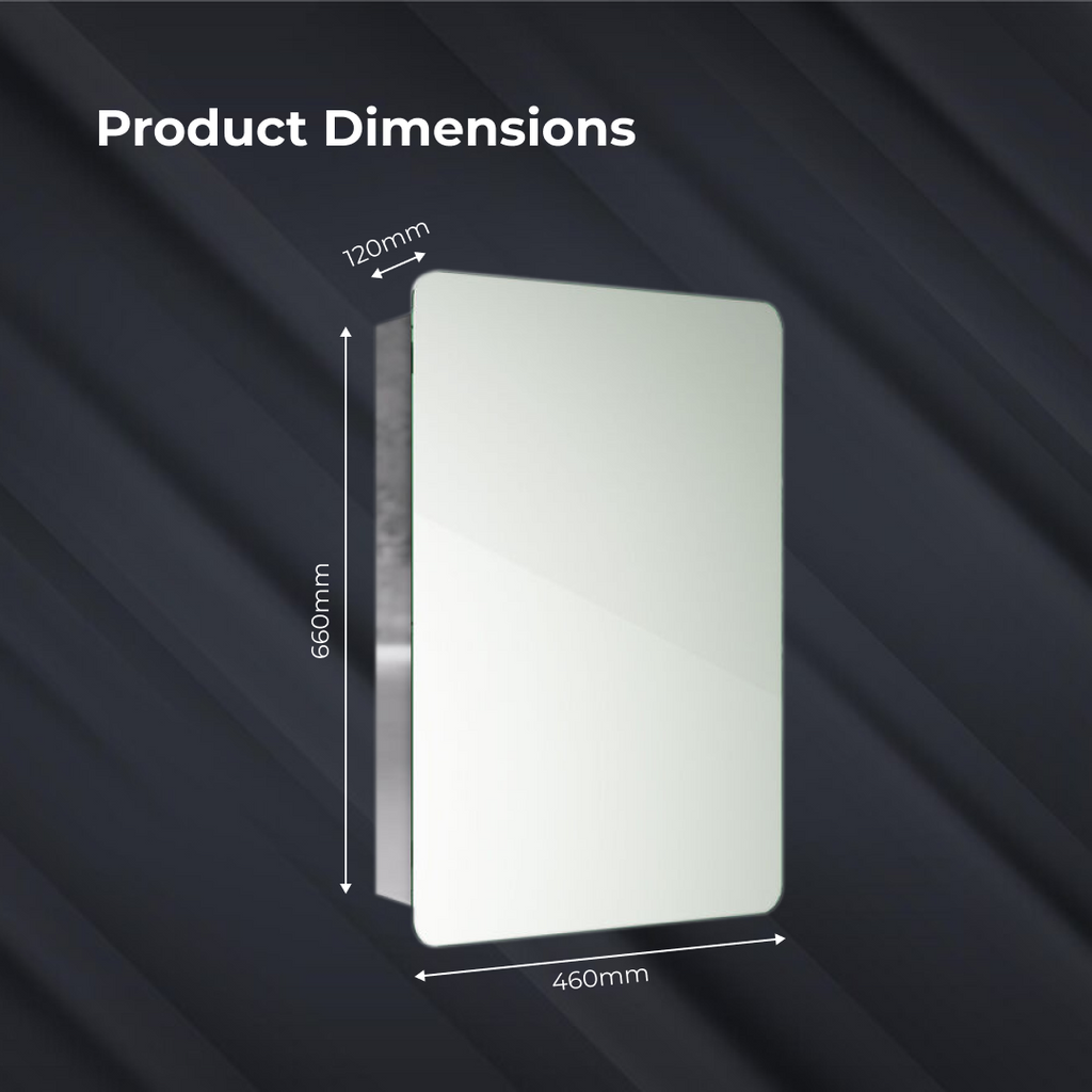 iBathUK Helsinki Stainless Steel Bathroom Mirror Cabinet with Sliding Door, Soft Rectangular Shape with Round Edge, 460x660mm