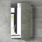 iBathUK Helsinki Stainless Steel Bathroom Mirror Cabinet with Sliding Door, Soft Rectangular Shape with Round Edge, 460x660mm