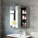 iBathUK Helsinki Stainless Steel Bathroom Mirror Cabinet with Sliding Door, Soft Rectangular Shape with Round Edge, 460x660mm
