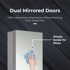 iBathUK Bergen Tall Stainless Steel Bathroom Mirror Cabinet with Double Door, Rectangular Mirror with Straight Edge, 300x1300mm