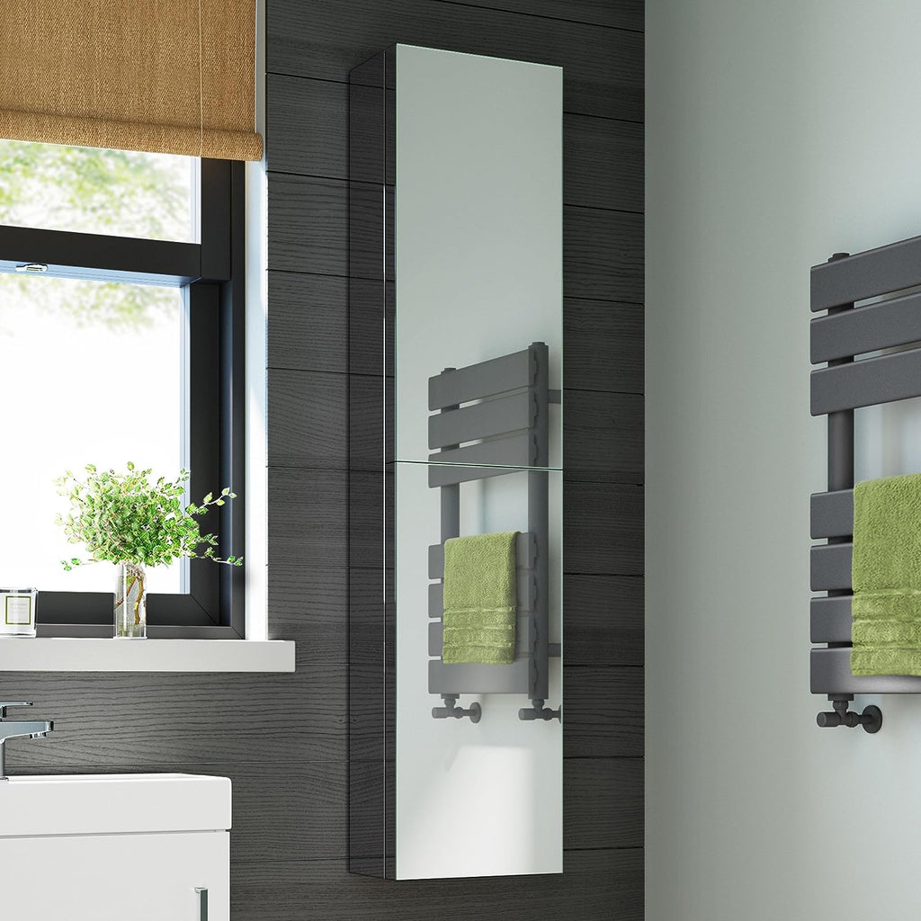 iBathUK Bergen Tall Stainless Steel Bathroom Mirror Cabinet with Double Door, Rectangular Mirror with Straight Edge, 300x1300mm