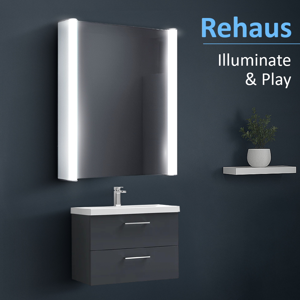 iBathUK Revere LED Single Door Bathroom Mirror Cabinet, Illuminated Mirror with Infrared Sensor Switch, Silver, 500 x 650mm