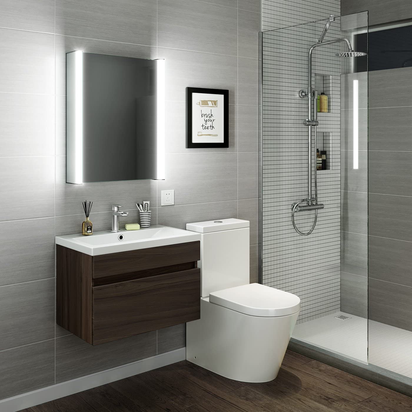 iBathUK Revere LED Single Door Bathroom Mirror Cabinet, Illuminated Mirror with Infrared Sensor Switch, Silver, 500 x 650mm