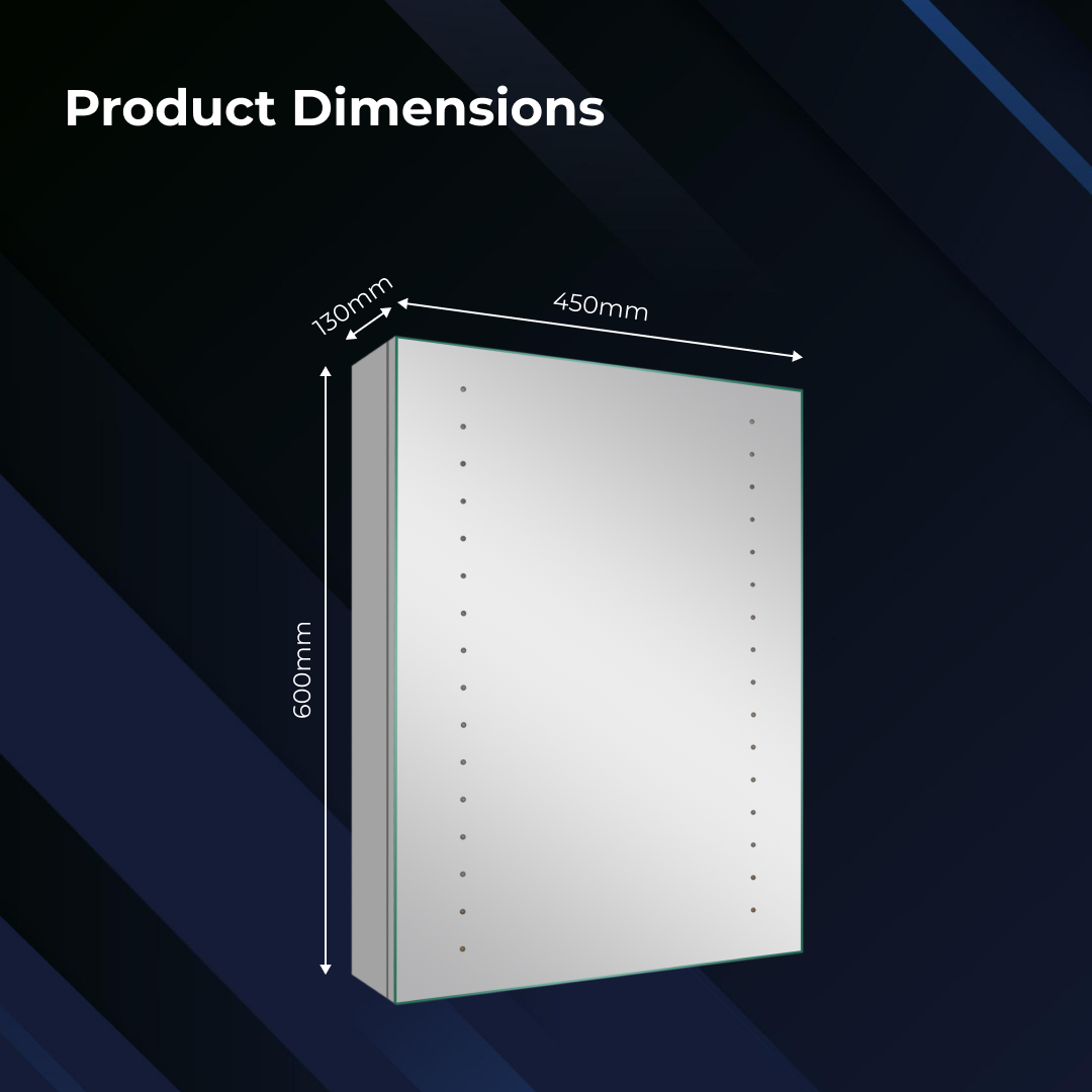 iBathUK Lunar Illuminated LED Bathroom Mirror Cabinet with Motion Sensor, Modern Rectangular Wall Mirror, 450x600mm