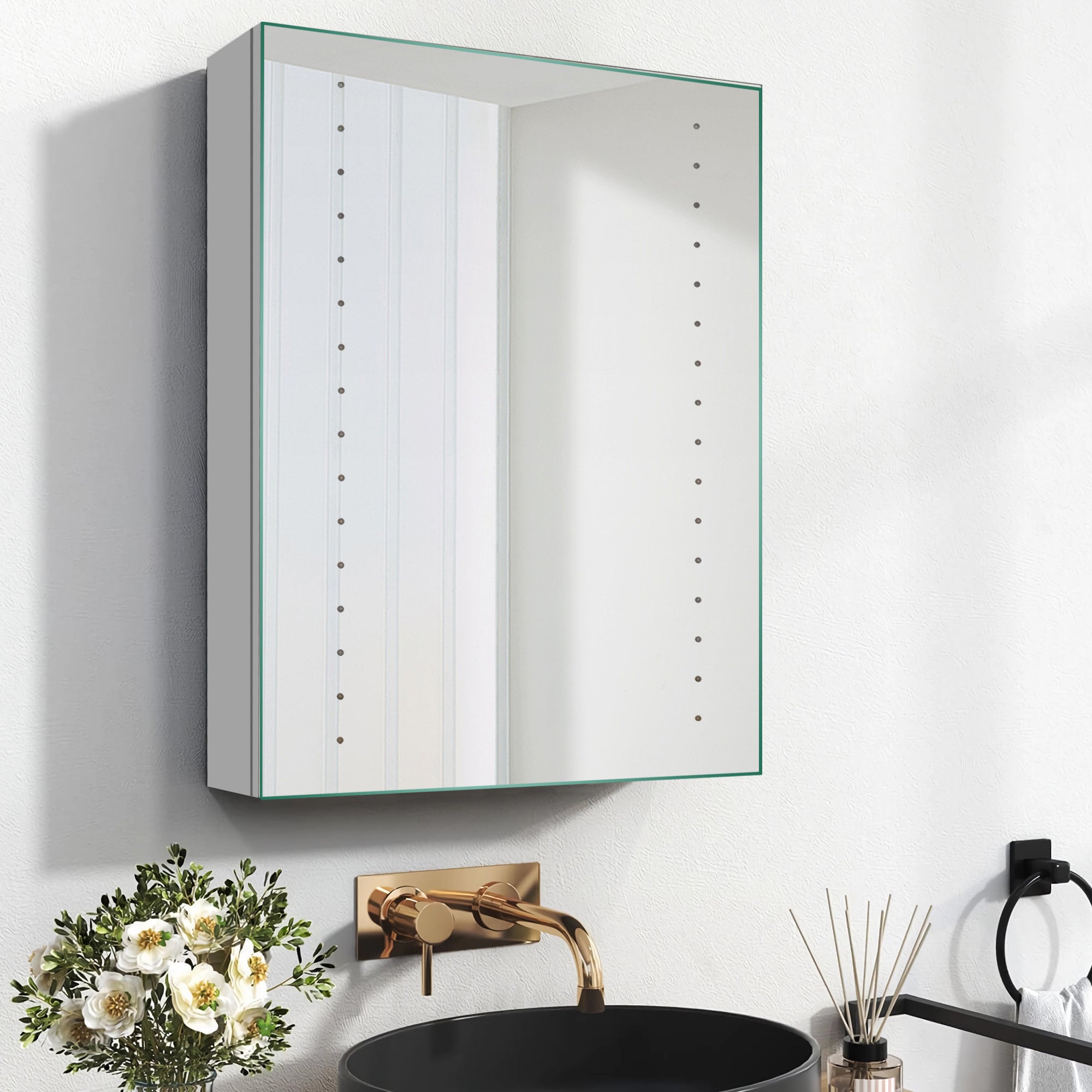 iBathUK Lunar Illuminated LED Bathroom Mirror Cabinet with Motion Sensor, Modern Rectangular Wall Mirror, 450x600mm