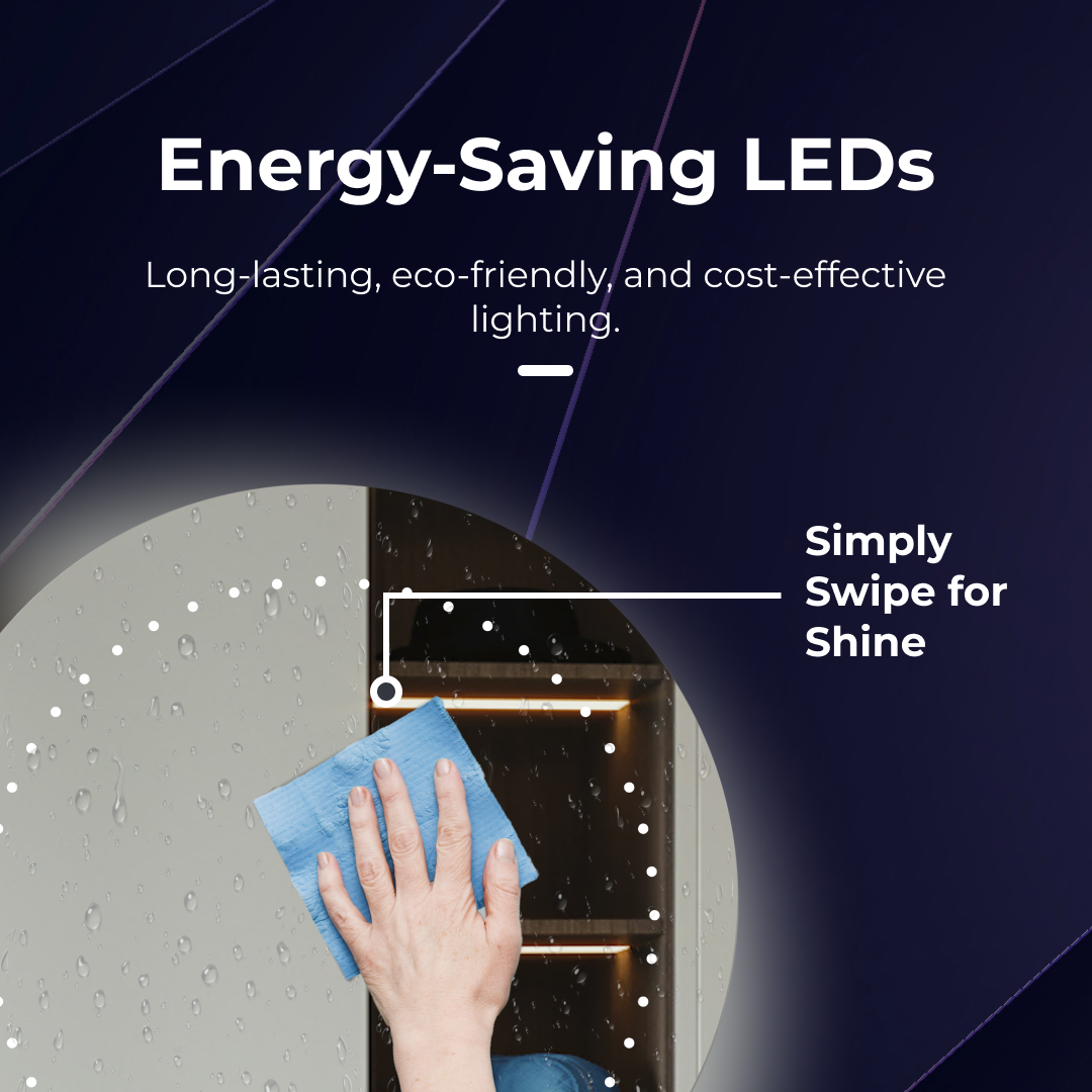 iBathUK Luna Wall Mounted Round LED Illuminated Bathroom Mirror, Battery Powered Led Mirror, Frameless Design, White, 500 x 500 mm