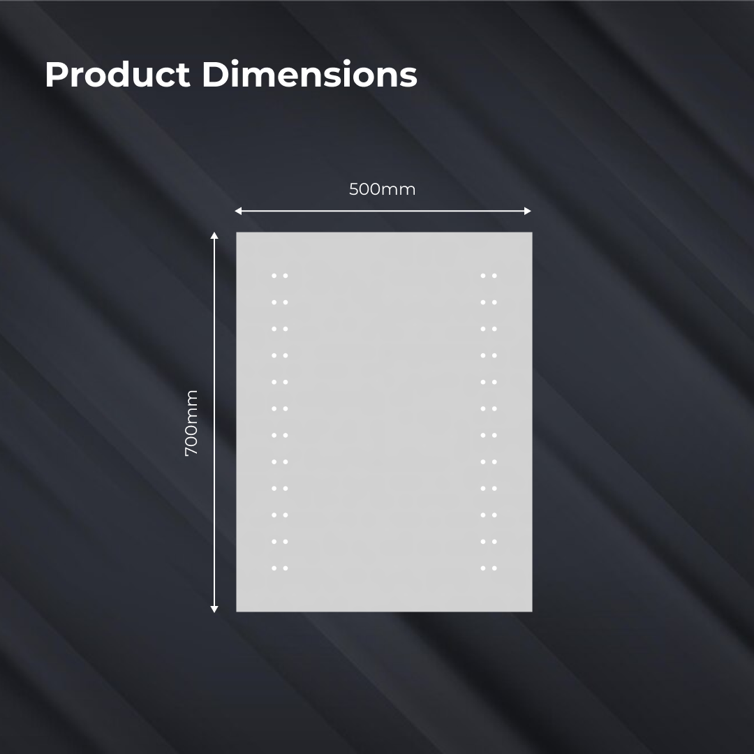 iBathUK Orion LED Bathroom Mirror, Battery Powered Rectangular Mirror, Illuminated Frameless Modern Wall Mirror, Grey, 500x700mm