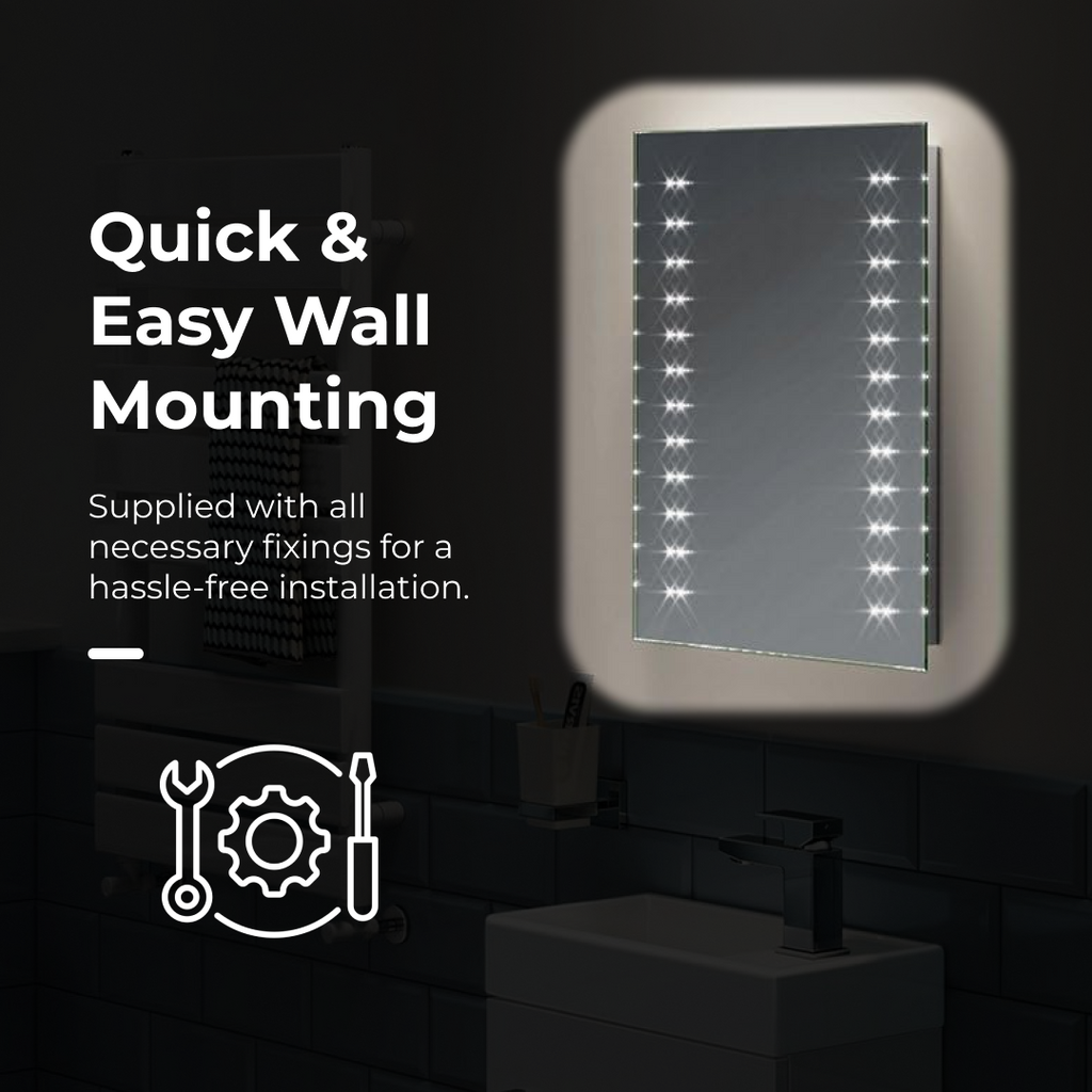 iBathUK Orion LED Bathroom Mirror, Battery Powered Rectangular Mirror, Illuminated Frameless Modern Wall Mirror, Grey, 500x700mm