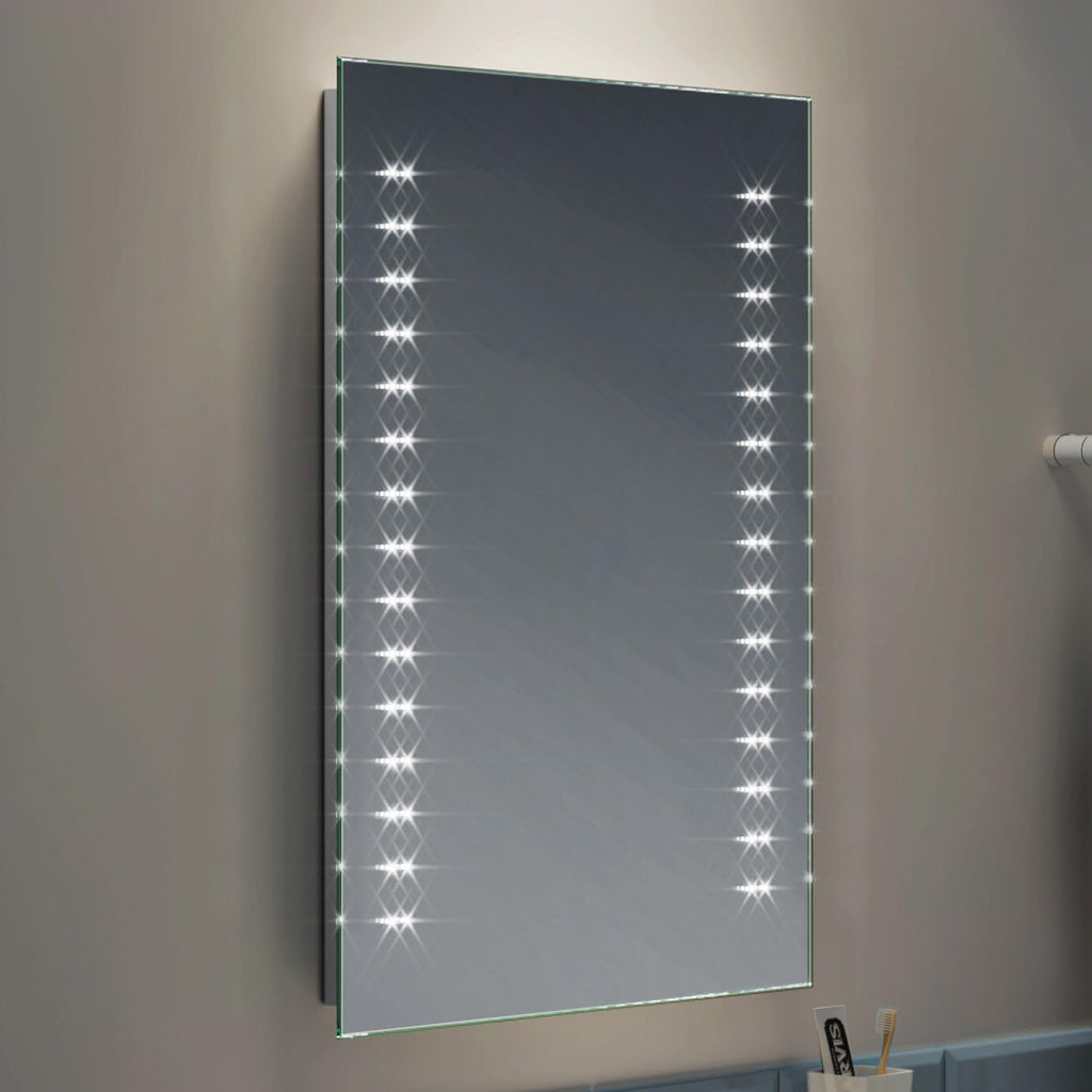 iBathUK Orion LED Bathroom Mirror, Battery Powered Rectangular Mirror, Illuminated Frameless Modern Wall Mirror, Grey, 500x700mm
