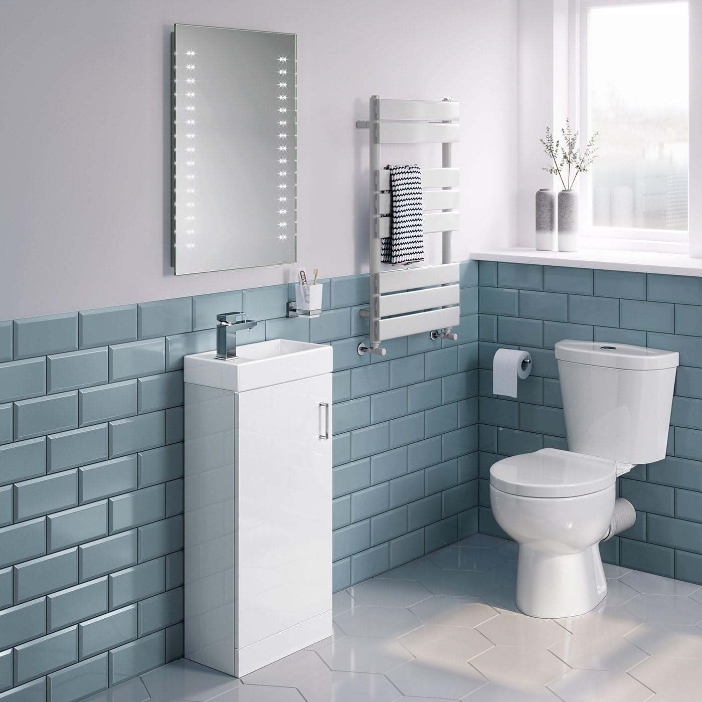 iBathUK Orion LED Bathroom Mirror, Battery Powered Rectangular Mirror, Illuminated Frameless Modern Wall Mirror, Grey, 500x700mm